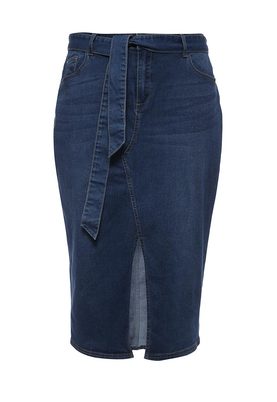 LOST INK PLUS   DENIM PENCIL SKIRT WITH TIE WAIST