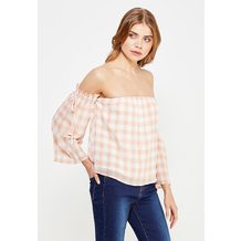 LOST INK  CHECK BARDOT TIE SHOULDER TOP